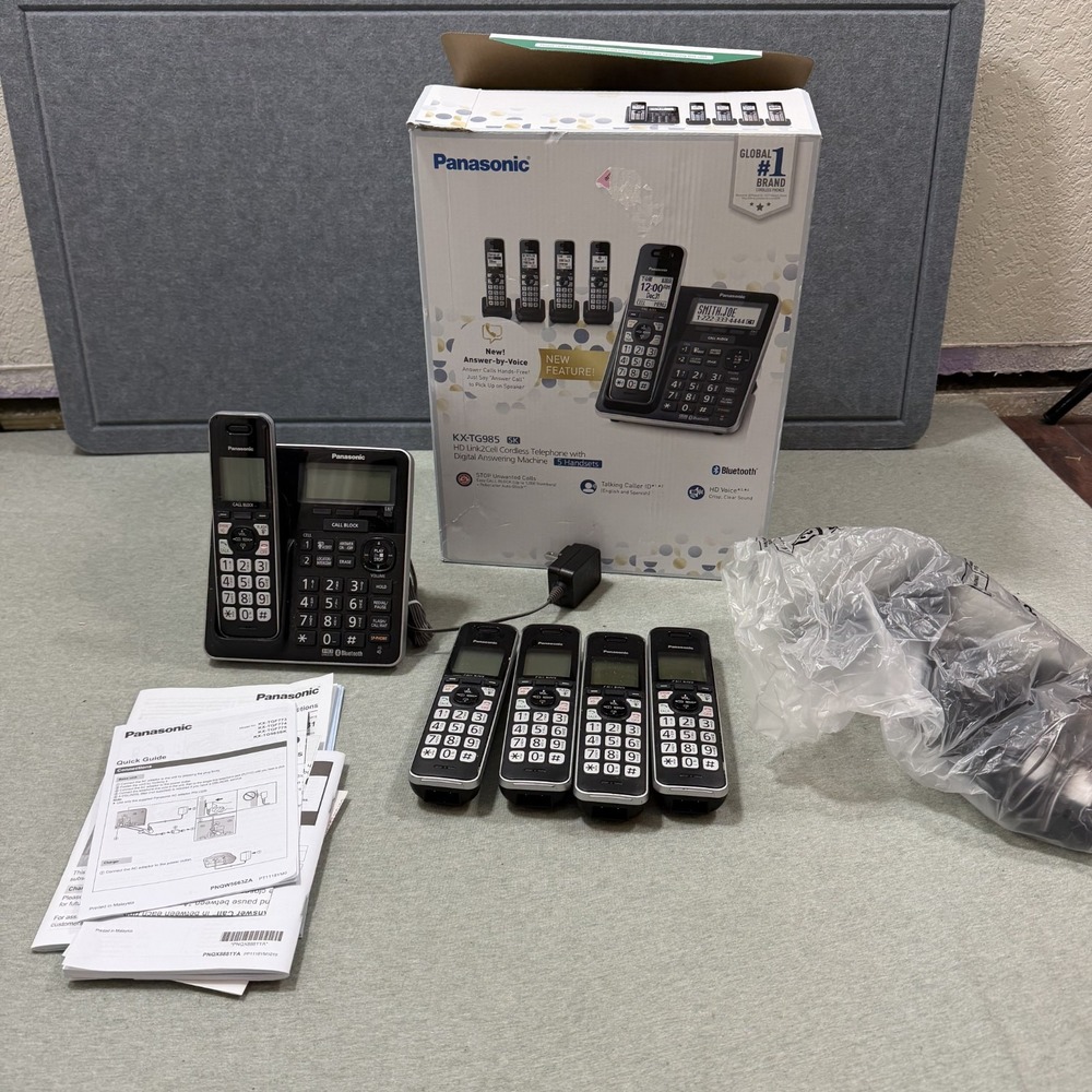 Panasonic KX-TGF780 Cordless Phone 5 Handsets Black Bluetooth DECT 6.0 Bundle
